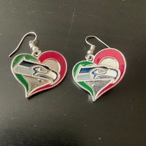New Seattle Seahawks NFL Silver Swirl Heart Dangle Earrings Non-Allergenic‎